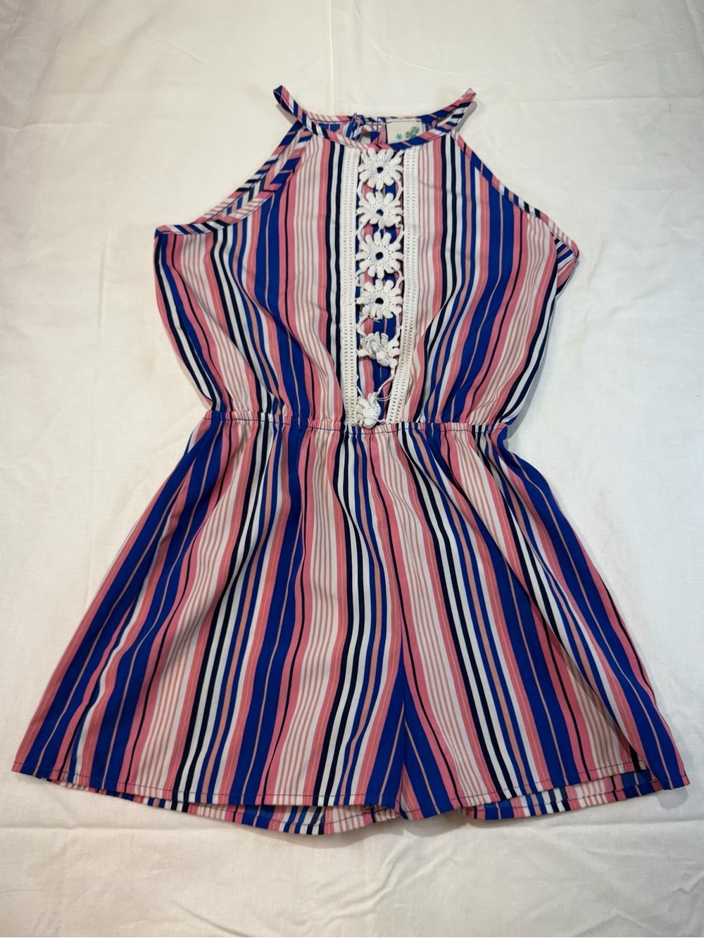 Lily Bleu Pink & Blue Striped Halter Romper-kids